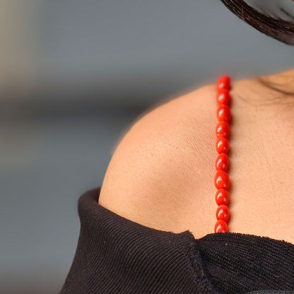 Fiery Red Beaded Bra Strap