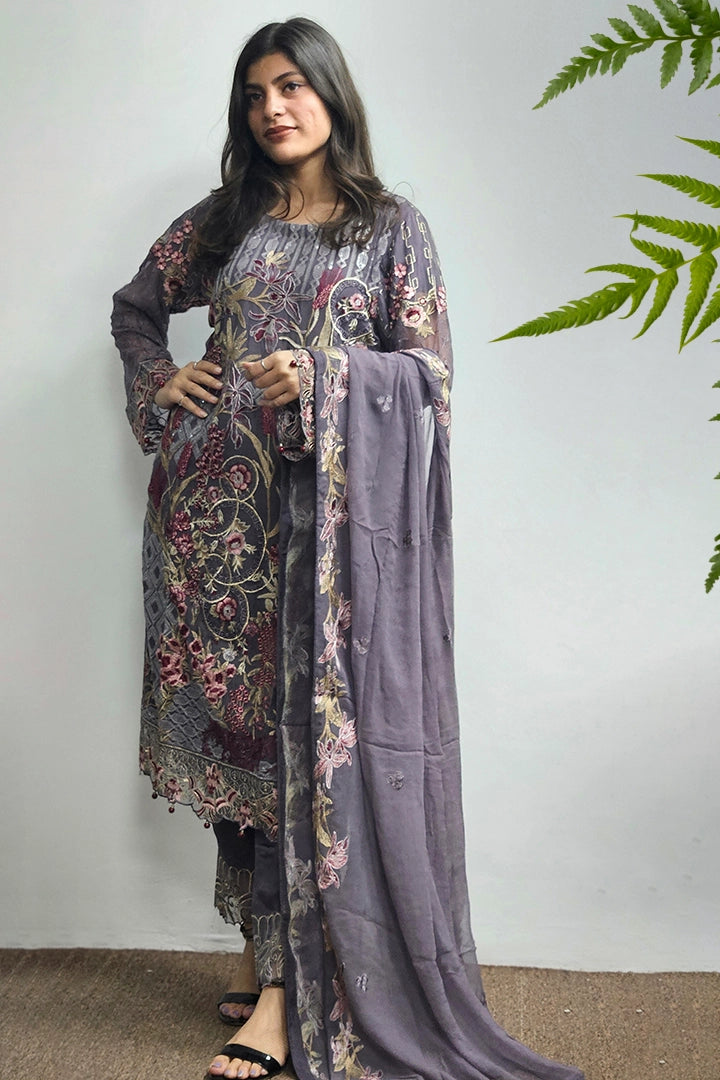 Pakistani lavender Salwar Kameez Chiffon Dupatta