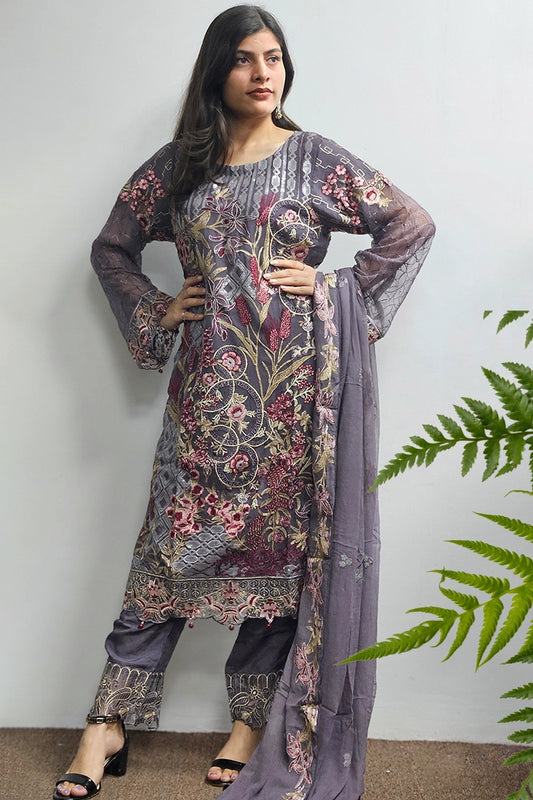 Pakistani lavender Salwar Kameez Chiffon Dupatta