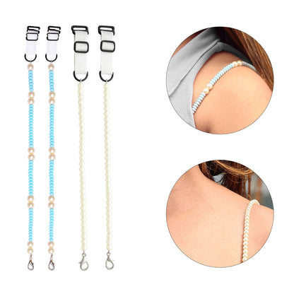 Women’s Adjustable Bra Straps – Pack of 2 (Blue Pearl & White Beads)