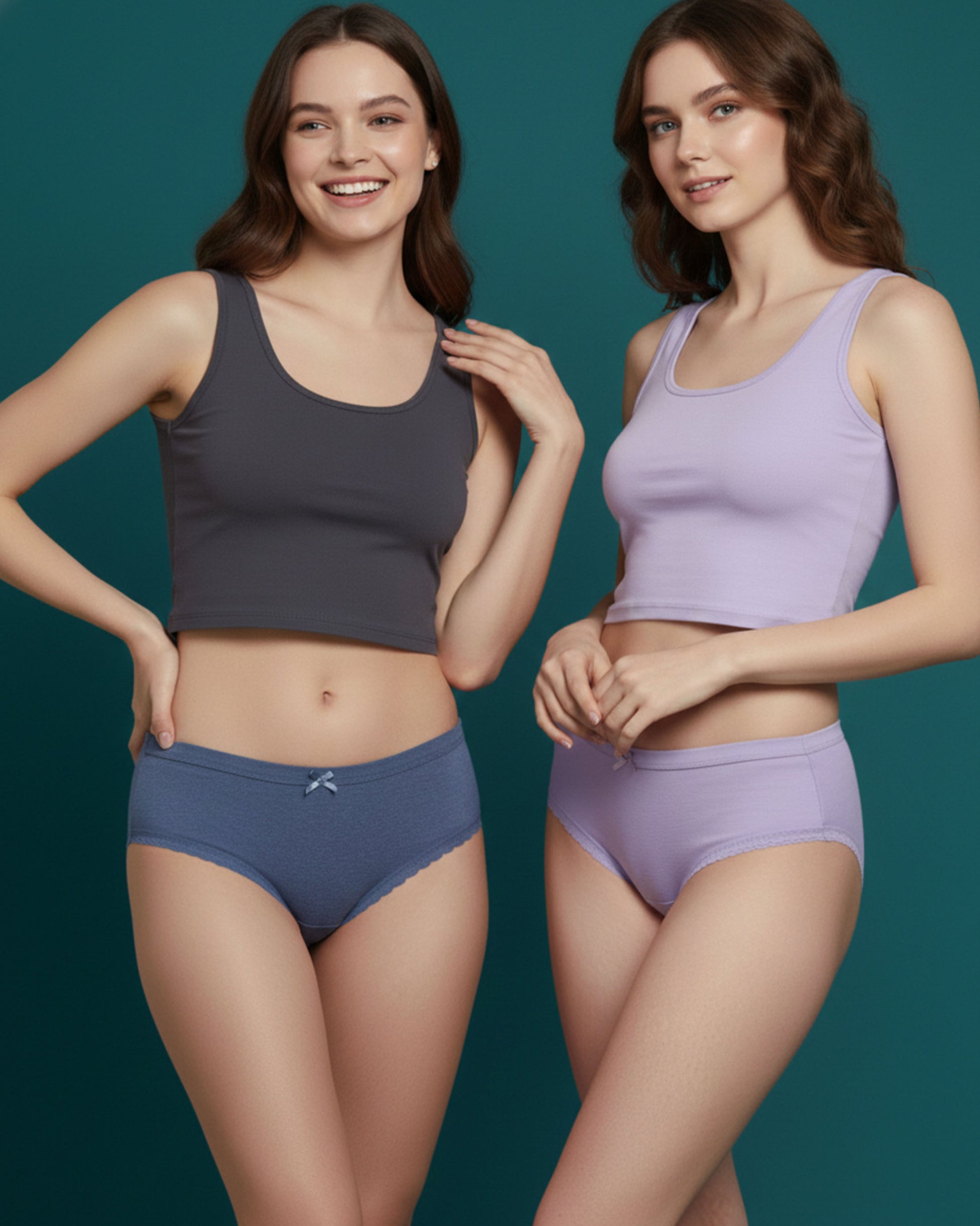 Sheluxe Pack of 2 Cotton Panty for Women Dark Blue Purple Mid Rise Briefs