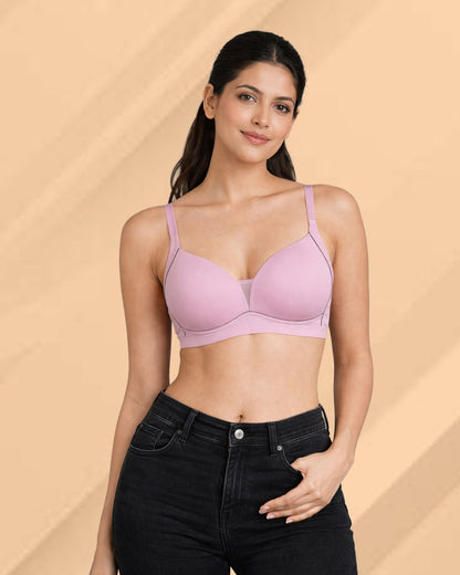 Pack of 3 Women Lightly Padded Wire Free Polyester Purple Beige White Comfort Bra