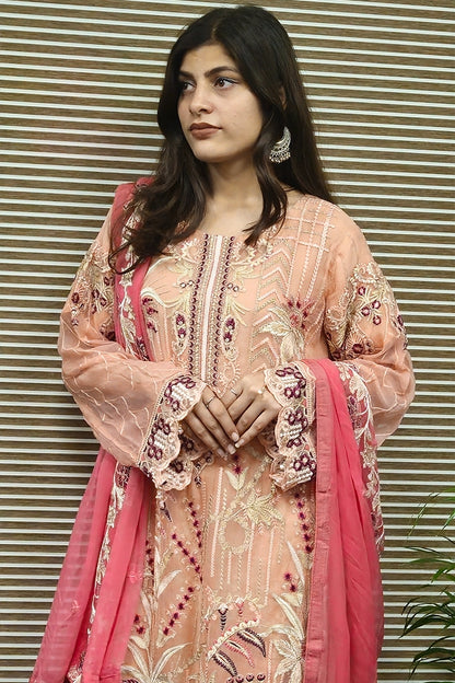 Peach Salwar Kameez With Embroidered Dupatta