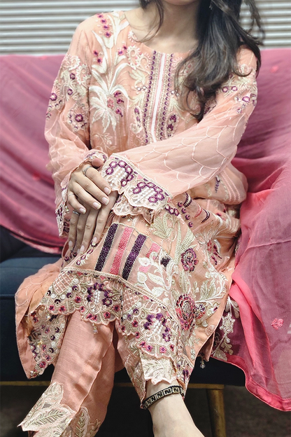 Peach Salwar Kameez With Embroidered Dupatta