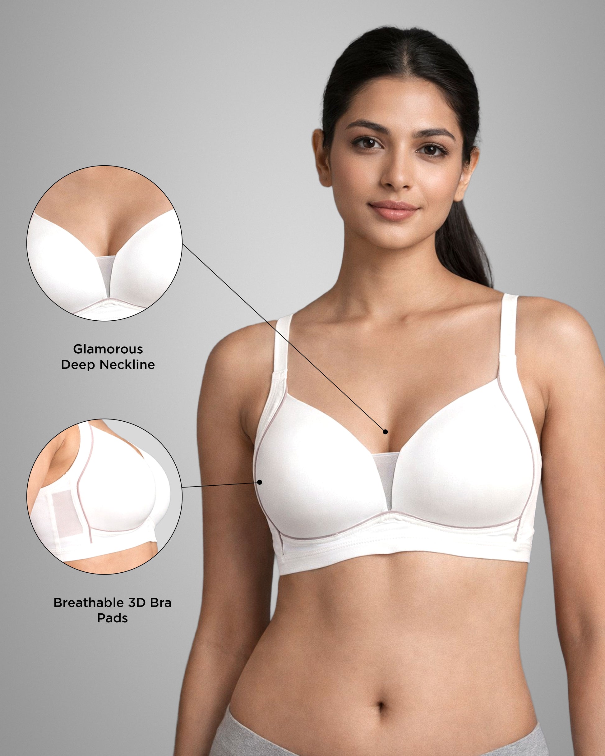 Pack of 2 Women Lightly Padded Wire Free Polyester Purple White Comfort Bra