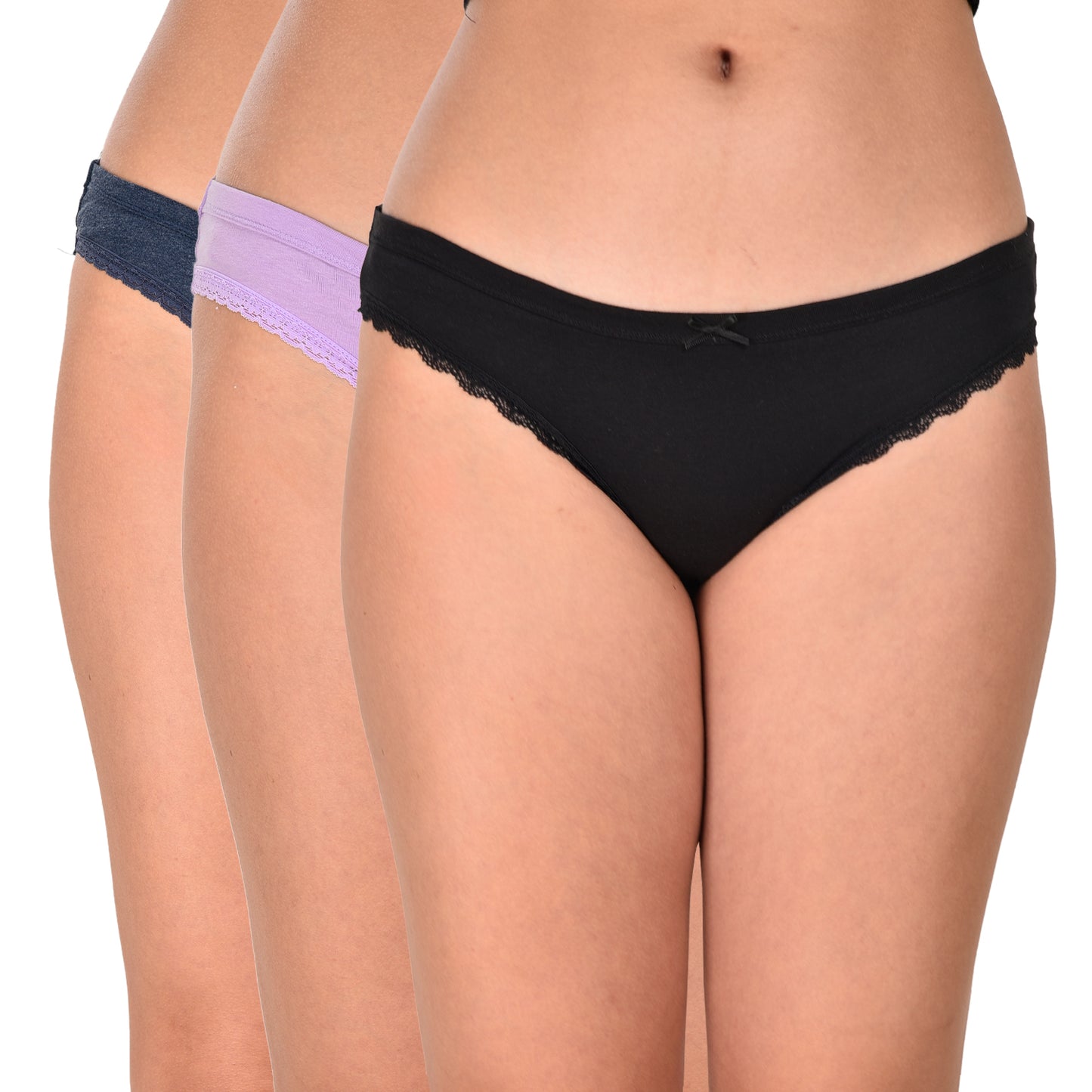 Women’s Mid Rise Panty Pack of 3 – Blue, Purple & Black Lightweight & Breathable