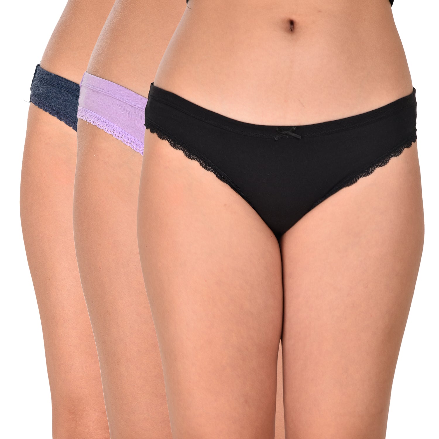Women’s Mid Rise Panty Pack of 3 – Blue, Purple & Black Lightweight & Breathable