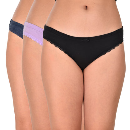 Women’s Mid Rise Panty Pack of 3 – Blue, Purple & Black Lightweight & Breathable