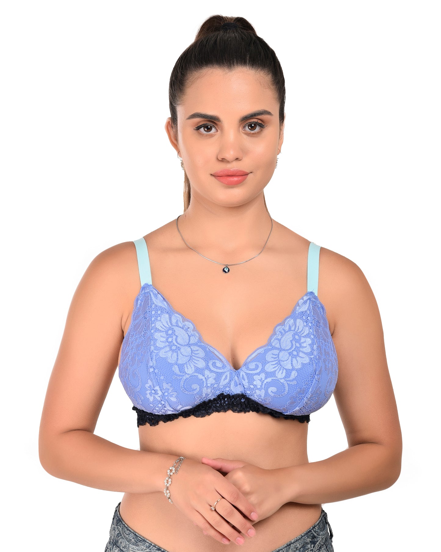 Women’s Wire-Free Lace Bralette Set – Blue & Pink Pack of 2