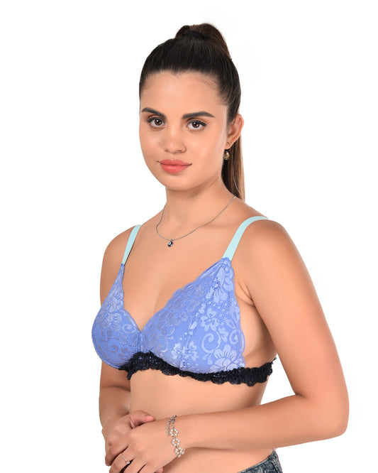 Women’s Lace Lightly Padded Bra – Pack of 3 Blue, Orange, Sky Blue
