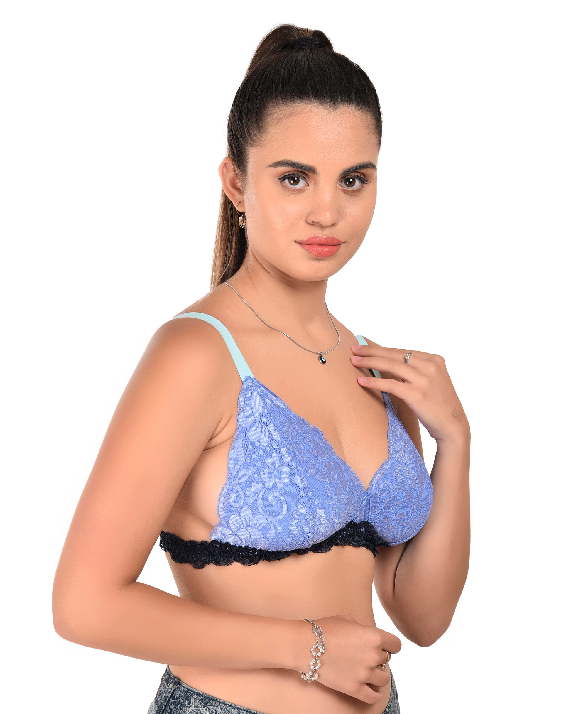 Women’s Wire-Free Lace Bralette Set – Blue & Pink Pack of 2