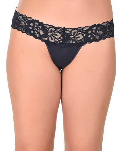 Women's Lace Low Rise Thong Panty (Navy Blue)