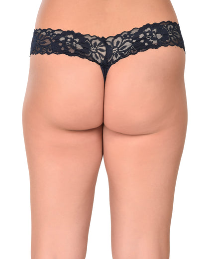 Women's Lace Low Rise Thong Panty (Navy Blue)