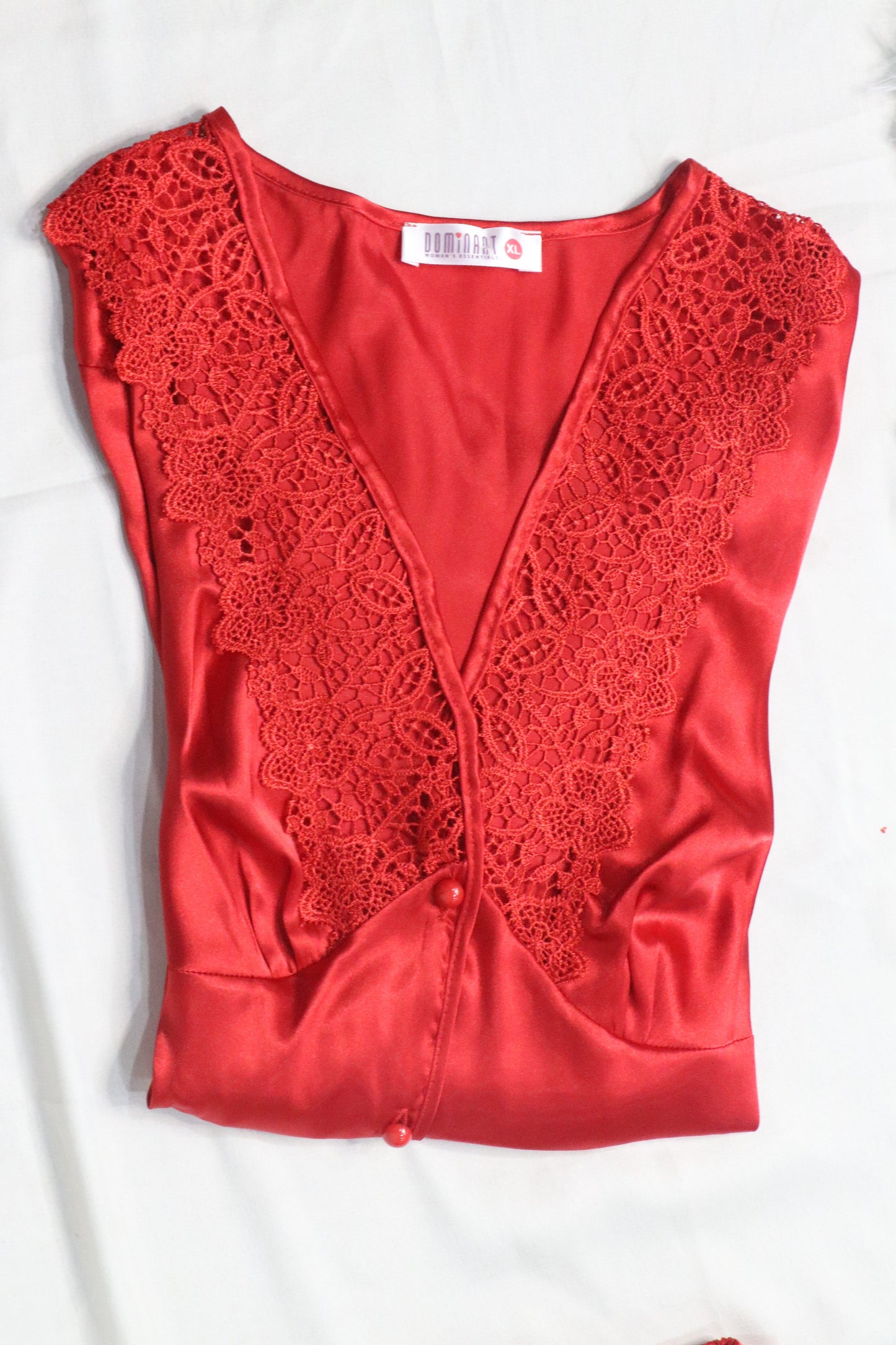 Women Lace 6 Pieces Night Gown Set Red