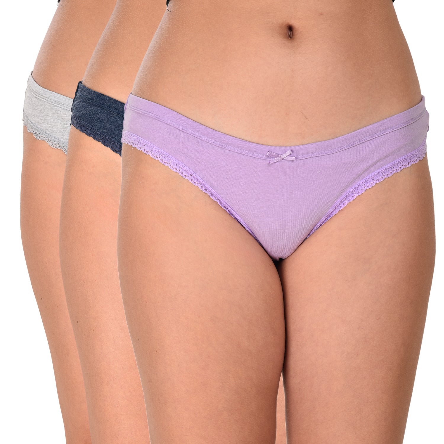 Soft Cotton Women’s Bikini Panty Set with Lace Trim Pack of 3