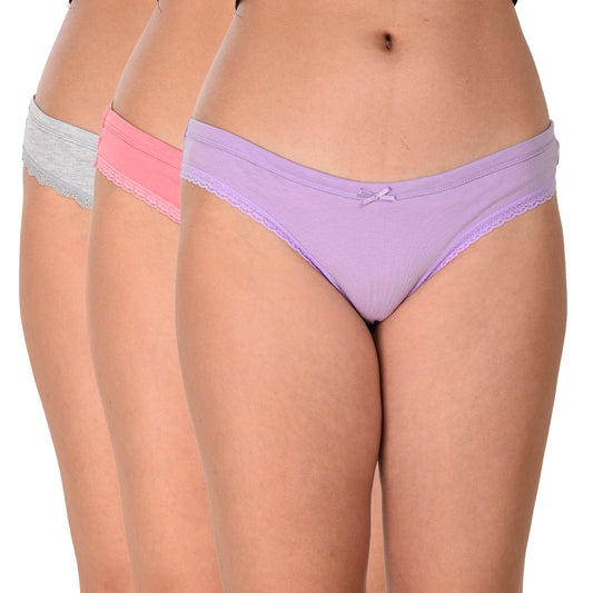 Women’s Plain Solid Color Mid Rise Panty Pack of 3 | Lightweight Breathable Polyester Fabric