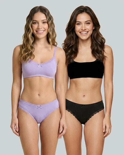 Women's Soft Cotton Bikini Panties with Lace Trim Pack of 2 Comfort Fit