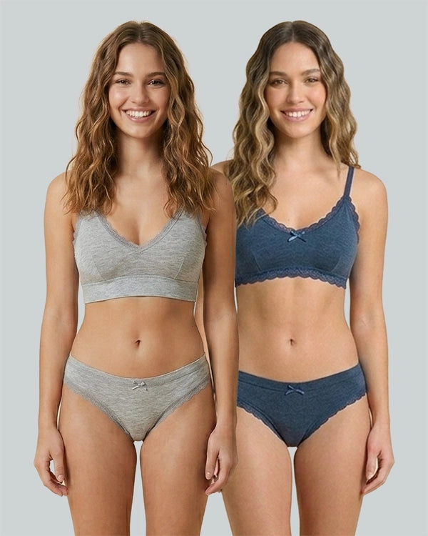 Pack of 2 Women's Breathable Cotton Bikini Panties with Elegant Lace Detailing