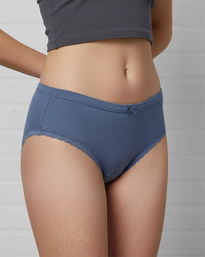 Pack of 2 Pink and Navy Blue Cotton Bikini Underwear with Stretchy Lace Detailing