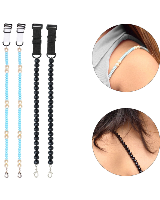 Women’s Adjustable Bra Straps – Pack of 2 (Blue Beads & Black)