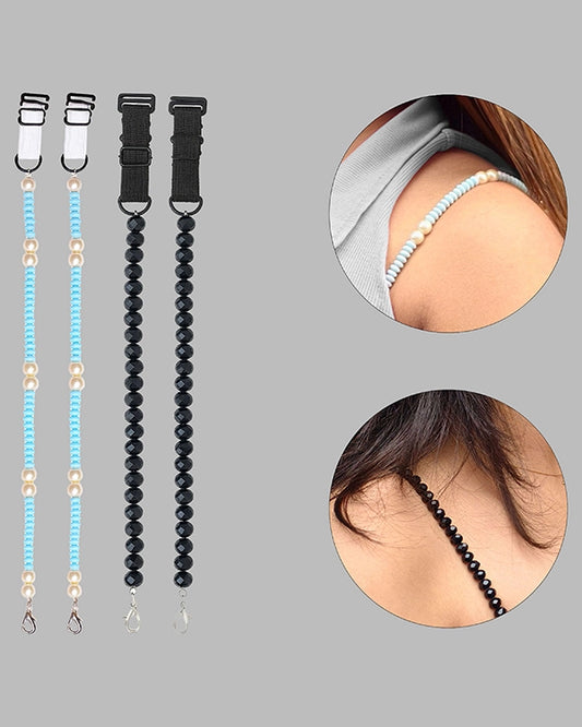 Women’s Adjustable Bra Straps – Pack of 2 (Blue Beads & Black)