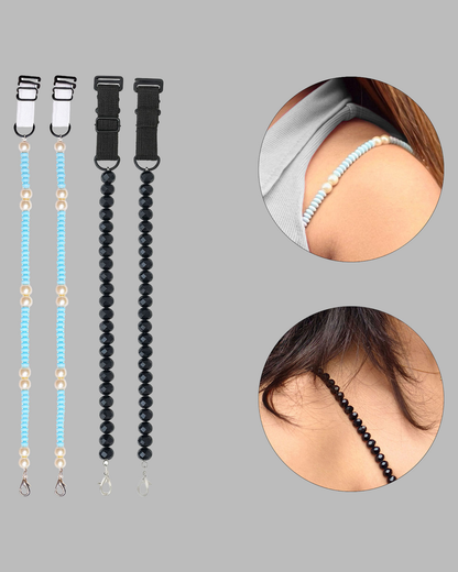 Women’s Adjustable Bra Straps – Pack of 2 (Blue Beads & Black)