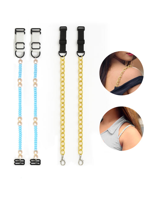 Women’s Adjustable Bra Straps – Pack of 2 (Blue Pearl & Golden Chain)