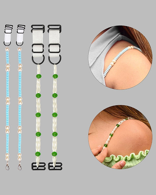 Women’s Adjustable Bra Straps – Pack of 2 (Blue Pearl & Green Beads)
