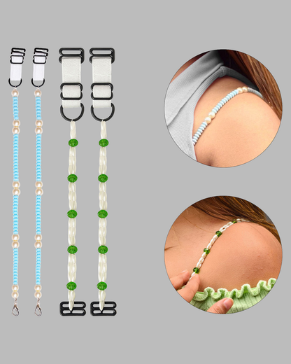 Women’s Adjustable Bra Straps – Pack of 2 (Blue Pearl & Green Beads)
