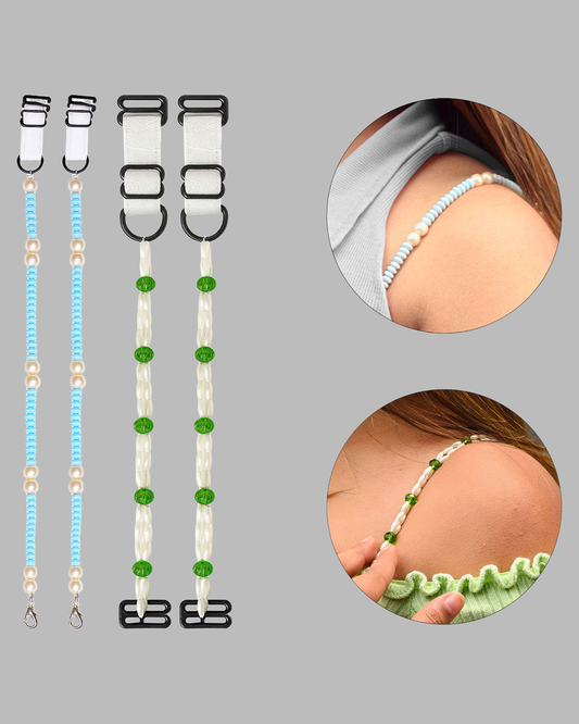 Women’s Adjustable Bra Straps – Pack of 2 (Blue Pearl & Green Beads)