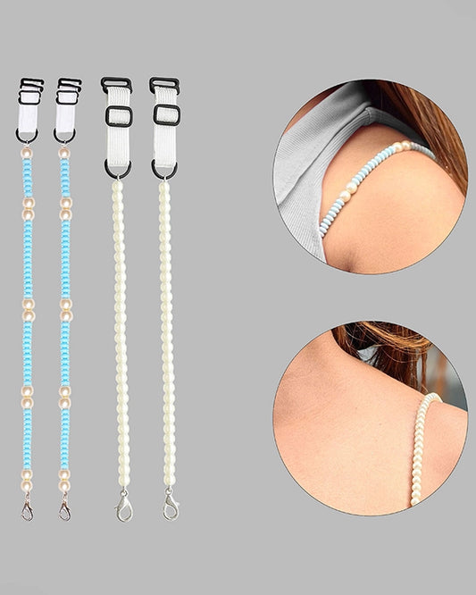 Women’s Adjustable Bra Straps – Pack of 2 (Blue Pearl & White Beads)