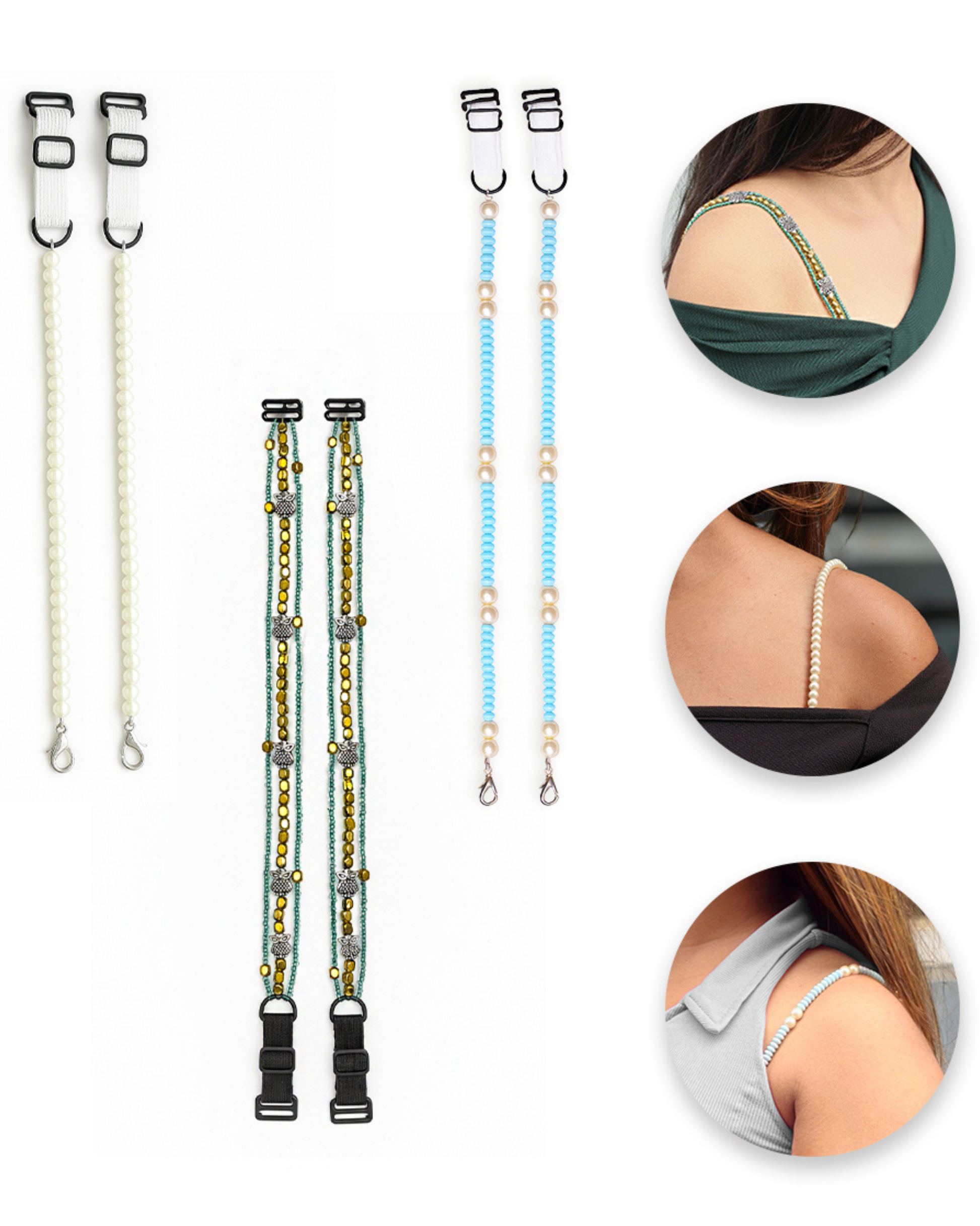 Pack of 3 Premium Beaded Bra Straps for Women | Detachable Straps