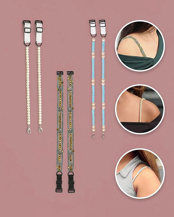 Pack of 3 Premium Beaded Bra Straps for Women | Detachable Straps