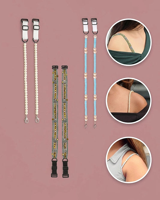 Pack of 3 Premium Beaded Bra Straps for Women | Detachable Straps