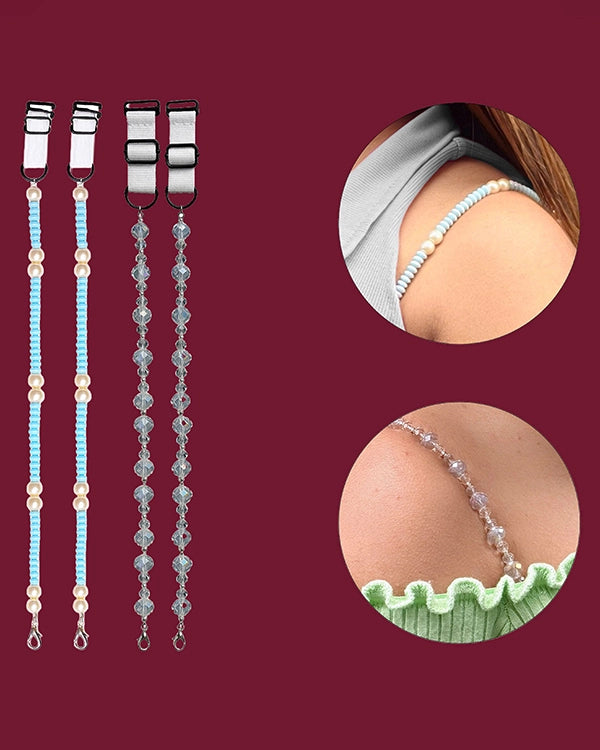 Women’s Adjustable Bra Straps – Pack of 2 Blue Pearl & Grey Crystal