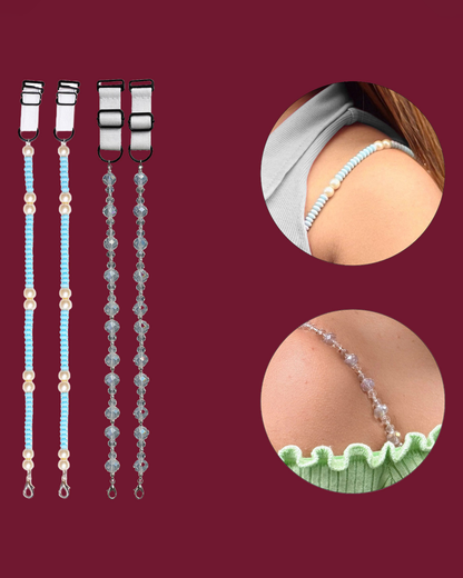 Women’s Adjustable Bra Straps – Pack of 2 Blue Pearl & Grey Crystal