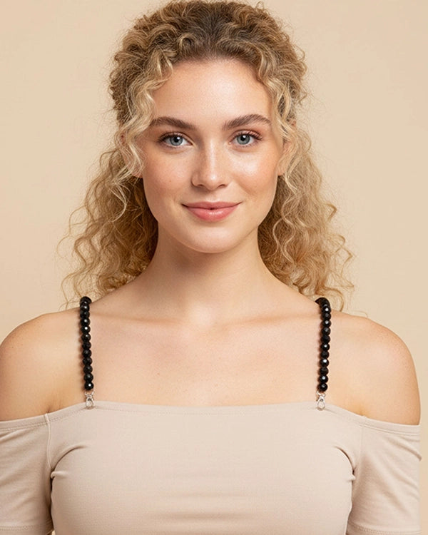 Women’s Adjustable Replacement Bra Straps – Black Beaded & Gold Chain Set