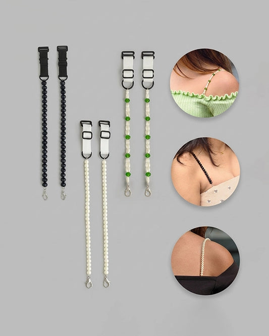 Pack of 3 Bra Straps in Black, White Pearl & Green Beads | Adjustable Straps