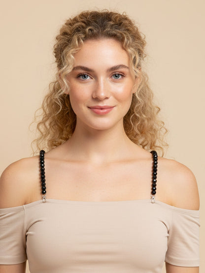 Pack of 3 Bra Straps in Black, White Pearl & Green Beads | Adjustable Straps