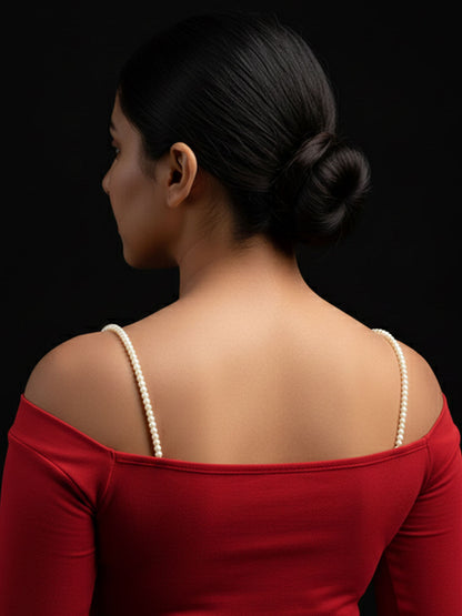 Pack of 3 Bra Straps in Black, White Pearl & Green Beads | Adjustable Straps