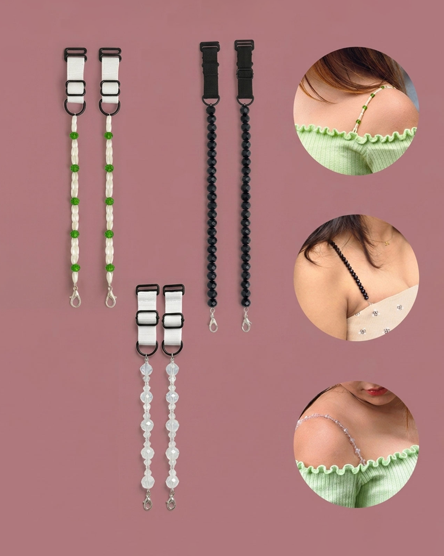 Pack of 3 Adjustable Beaded Bra Straps for Women | Replacement Straps