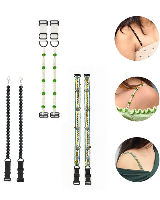 Pack of 3 Stylish Beaded Bra Straps for Women – Detachable & Adjustable
