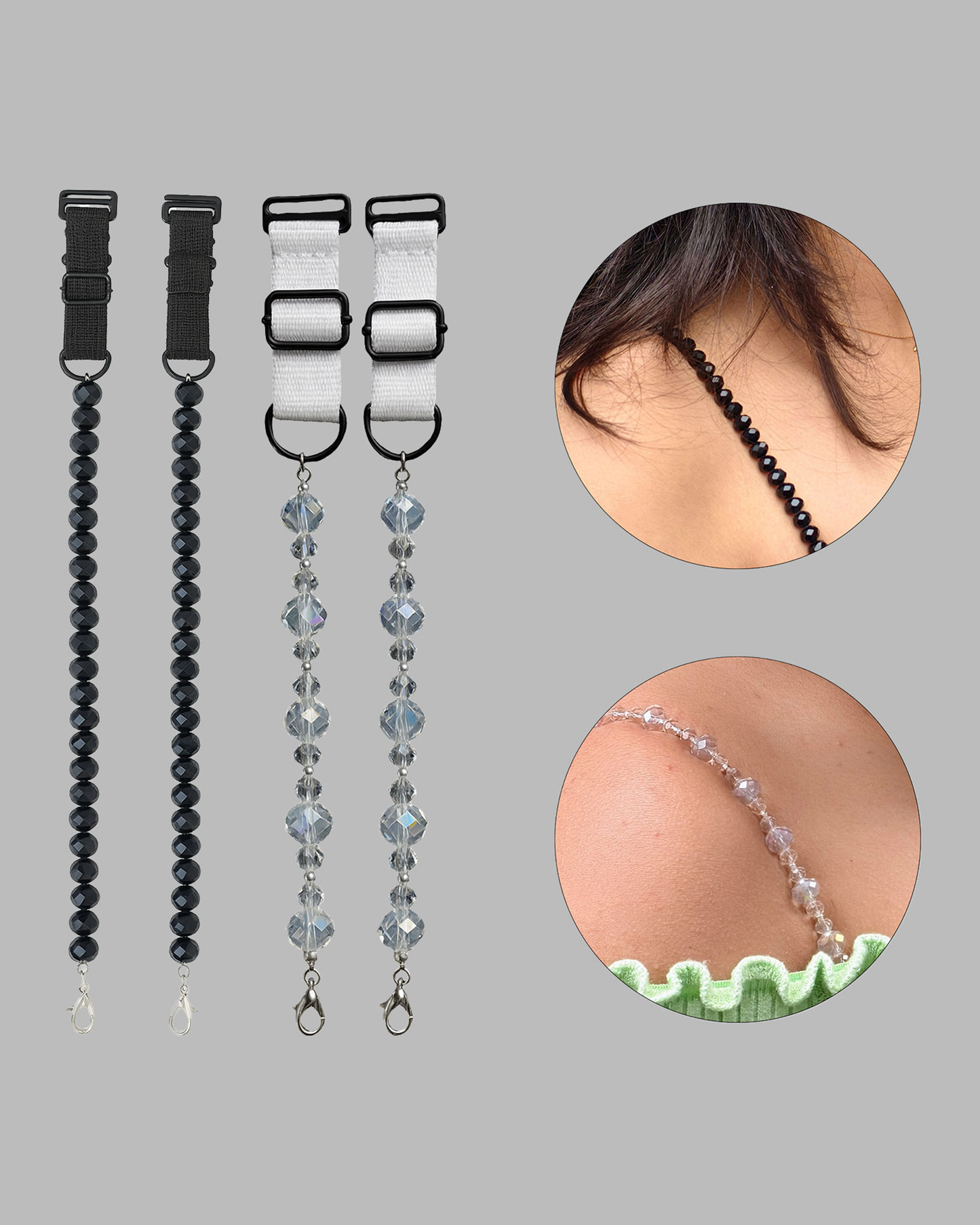 Adjustable Replacement Bra Straps for Women with Stylish Beaded Crystal Design