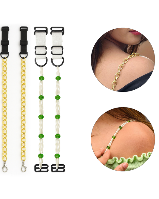 Pack of 2 Adjustable Beaded Bra Straps for Women – Gold & White Green