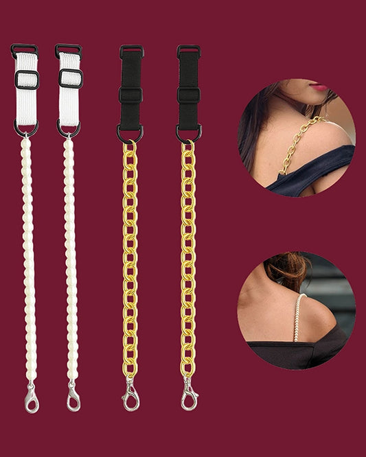 Adjustable Chain & Pearl Replacement Bra Straps for Women