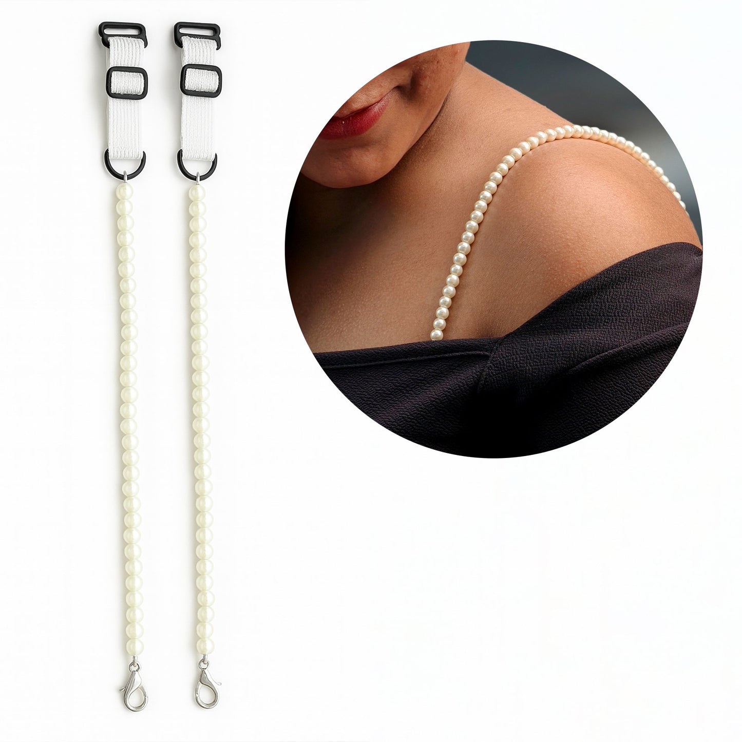 Adjustable Chain & Pearl Replacement Bra Straps for Women
