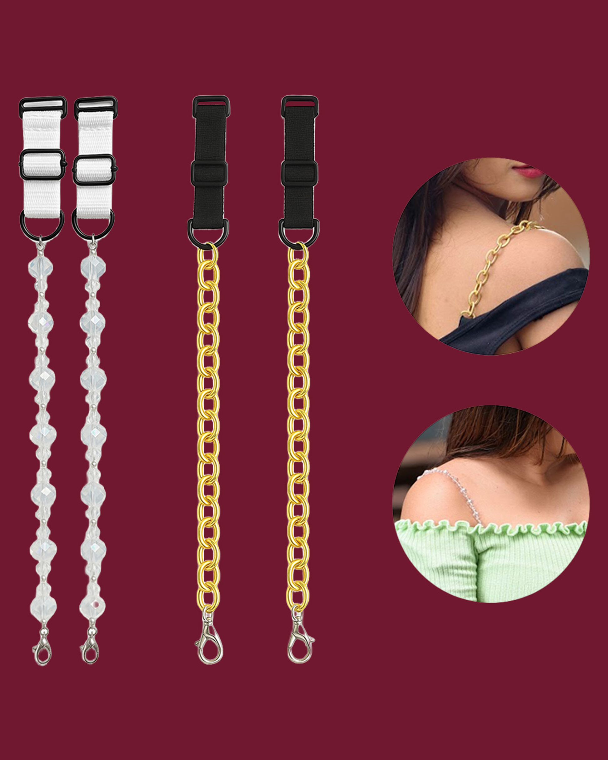 Elegant Chain and Crystal Bead Bra Straps – Adjustable Fit
