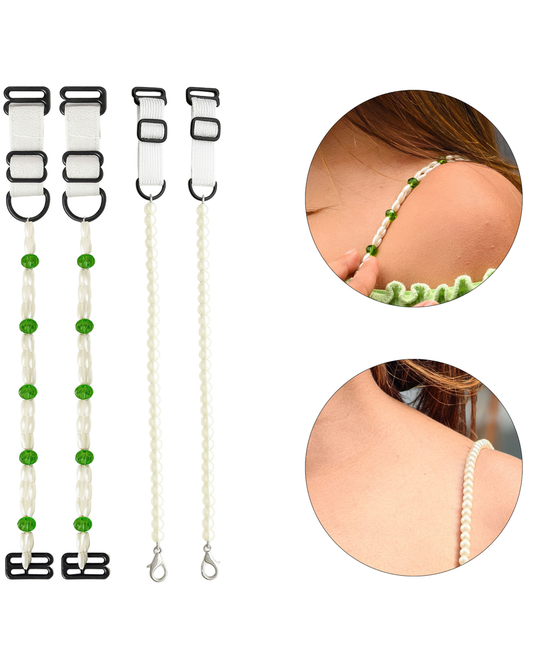 Elegant Pearl & Green Bead Adjustable Bra Straps for Women