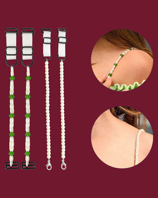 Elegant Pearl & Green Bead Adjustable Bra Straps for Women