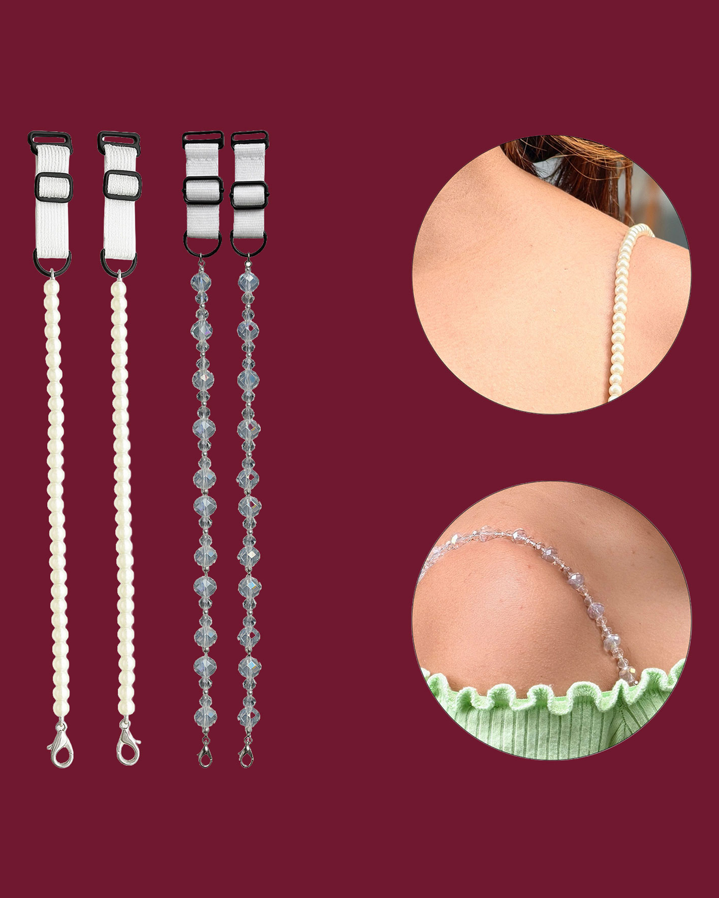 Elegant Pearl & Crystal Adjustable Bra Straps for Women
